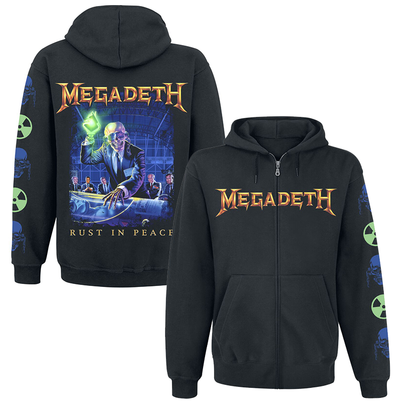 队Megadeth鞭挞金属连帽拉链外套