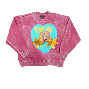 Nirvana涅槃乐队重磅纯棉玫红色做旧Vintage水洗复古男士圆领卫衣