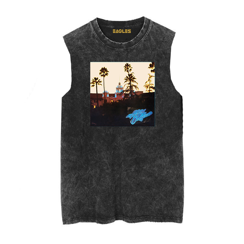 老鹰乐队无袖男士做旧蜡染T恤