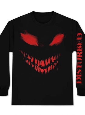 秋季新款Disturbed不安的乐队摇滚风恶魔鬼脸暗黑美式男女长袖T恤