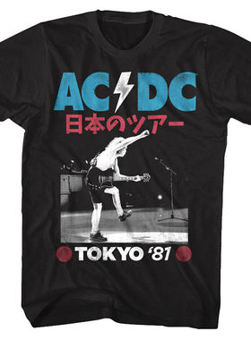 ACDC乐队1981东京演唱会纪念版男士金属朋克纯棉短袖T恤