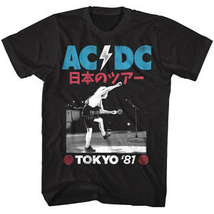 ACDC乐队1981东京演唱会纪念版男士金属朋克纯棉短袖T恤