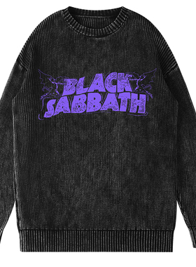 秋季新款黑色安息日Black Sabbath乐队摇滚美式水洗复古圆领毛衣