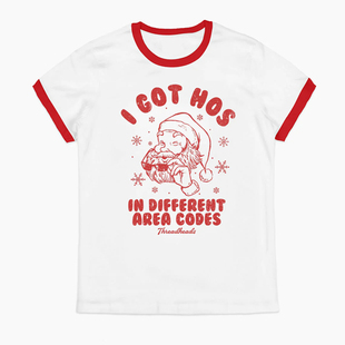 短T恤 欧美休闲趣味插画男女款 2025新款 Christmas圣诞节礼物情侣装