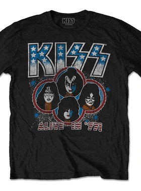 1977年Kiss Mens Tshirt Alive In '77 摇滚复古朋克男士T恤