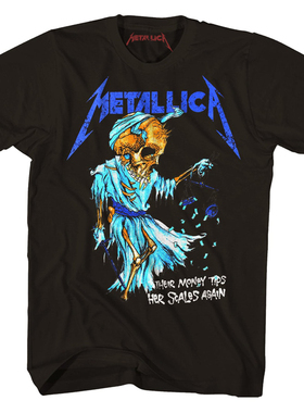 金属之王Metallica乐队摇滚骷髅头元素 经典黑色纯棉朋克短袖T恤