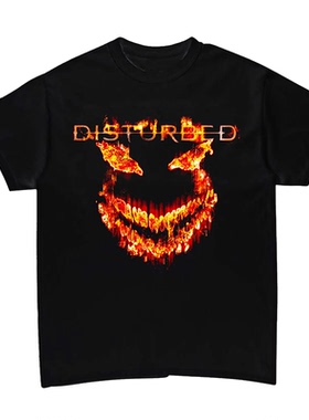 Disturbed不安的乐队摇滚美式高街vintage宽松240g纯棉短袖T恤男