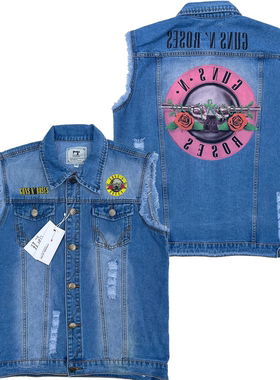 Guns N’ Roses枪花乐队玫瑰与枪花摇滚无袖牛仔背心马甲牛仔衫