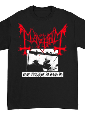 Mayhem挪威乐队黑色金属摇滚暗黑风红色美式复古朋克街头男士T恤
