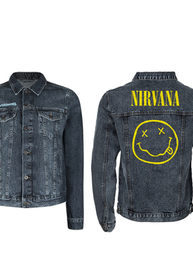 新款男秋季Nirvana乐队涅槃欧美潮牌黑色摇滚朋克牛仔夹克外套男