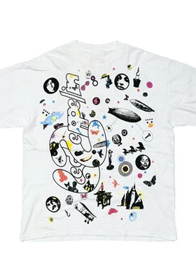 LED ZEPPELIN齐柏林飞船多色白光冬季复古图案美式纯棉短袖T恤男