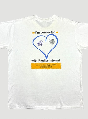 90's Prodigy Internet互联网奇迹美式复古简约爱心短袖男纯棉T恤