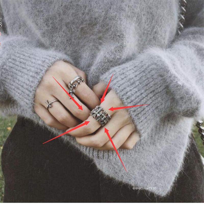 克罗潮流925纯银潮流网红款男女实心圆型十字架墓葬戒指尾戒指环