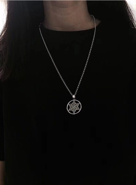 克罗潮经典男女925纯银六芒星项坠轻奢手工吊牌情侣网红同款吊坠