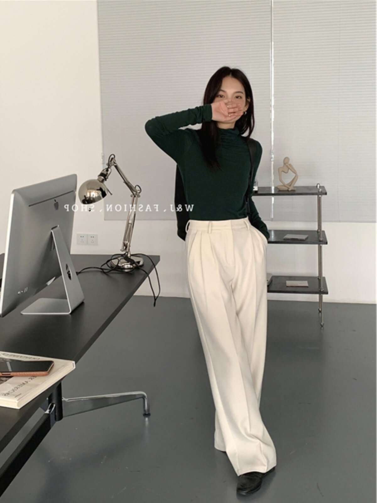 [SPOT] WHITE WIDE-LEG PANTS WOMENS 2024 SPRING AND AUTUMN HIGH-WAISTED HIGH-WAISTED SUIT PANTS STRAIGHT-LEG LOOSE PANTS