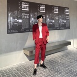 春夏原创复古个性酒红色韩版修身西服七分裤A345-1070-P55，男装牛仔裤，电商A345