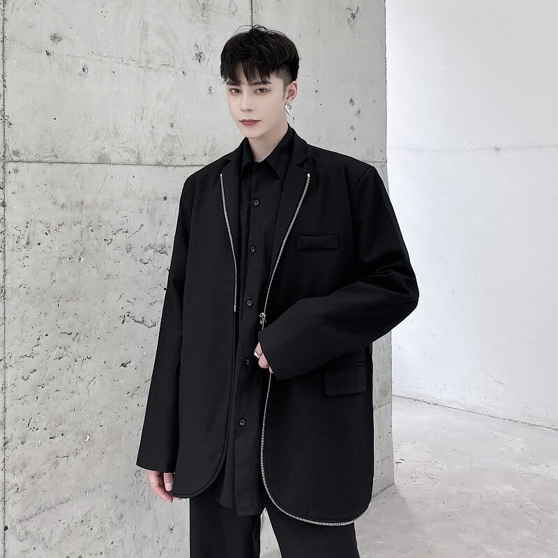 2025秋冬设计感拉链黑色显廋西服外套男A345-1502-P125,男装西服,电商A345