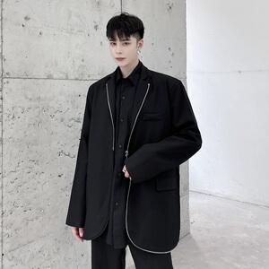2025秋冬设计感拉链黑色显廋西服外套男A345-1502-P125图片