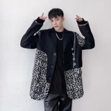韩版复古豹纹拼接西服设计感个性小众长袖西服男潮A345-151-P135，男装西服，电商A345