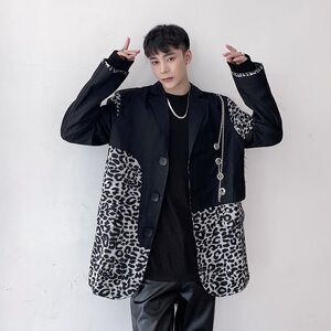 韩版复古豹纹拼接西服设计感个性小众长袖西服男潮A345-151-P135图片
