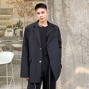 新款假二件不对称金属环休闲复古长袖西服男春秋A345-1870-P135图片
