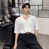 2019韩版白衬衣宽松个性衬衫潮流青年中袖上衣潮A345-1078-P65，男装衬衫，电商A345