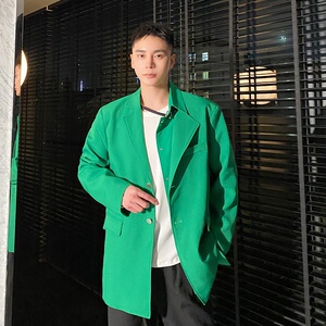 新款假二件不对称金属环休闲复古长袖西服男春秋A345-1870-P135图片