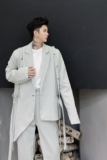 米白不对称单排扣中性复古绑带男女同款西服上衣A345-1170-P135，男装西服，电商A345