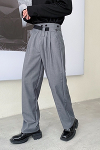 黑色西裤男秋休闲直筒高腰显瘦烟管设计感垂坠长款A345-1829-P75图片