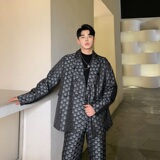秋季新款男士休闲西服贝壳印花双排扣撞色外套潮A345-1152-P135，男装西服，电商A345
