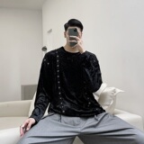 秋冬款暗黑系外套男宽松韩版钻石绒织带铆钉卫衣A345-1301-P80，女装短外套，电商A345