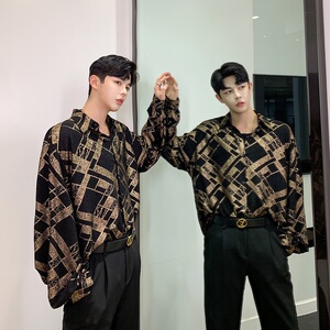 秋季新款3D金色图案休闲时尚个性男长袖衬衣衬衫潮A345-1119-P75图片