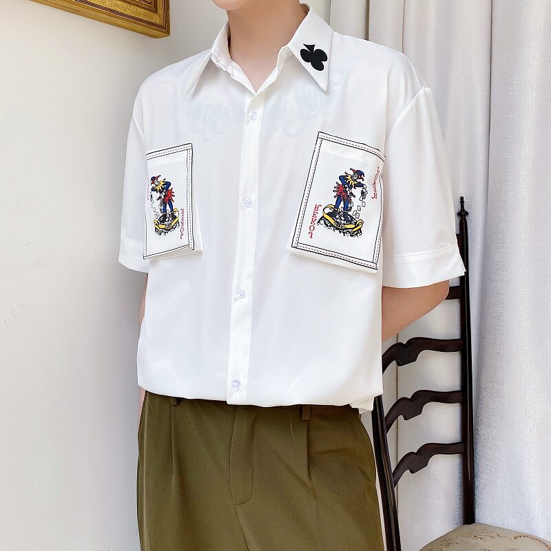 夏季复古扑克牌立体印花小众短袖衬衣A345-1200-P65,男装T恤,电商A345