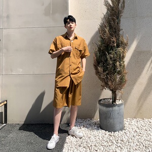 夏季时尚定制纯棉气质衬衣短裤套腰带束腰男韩版A345-1089-特P85图片