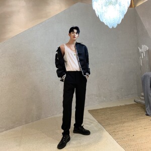 春秋韩版潮流S花边装饰男士休闲长裤A345-1068-P65图片