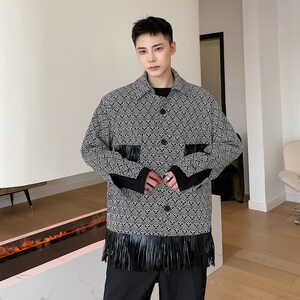 个性格子外套男2025秋新款休闲小香风流苏长袖夹克A345-1838-P125图片