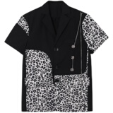 豹纹暗黑风复古拼接短袖小西服设计感个性痞帅外套A345-1807-P110，男装T恤，电商A345