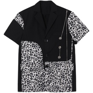 豹纹暗黑风复古拼接短袖小西服设计感个性痞帅外套A345-1807-P110图片