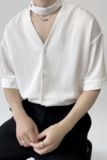 夏季韩版宽松个性衬衫潮流青年中袖立领免烫上衣A345-1912-P65，男装衬衫，电商A345