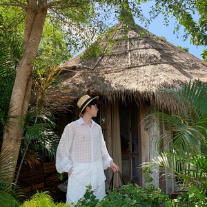 压花夏威夷旅游度假沙滩长袖薄衬衫男A345 -113 -P75图片