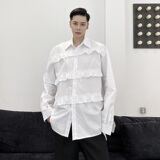 2025秋季新款褶皱复古华丽廓形衬衣方领长袖上衣A345-1208-P75，男装衬衫，电商A345
