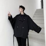 大西服领外套双排扣可调节束身衣摆飘带装饰长袖夹克132-P125，男装夹克，电商A345