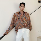 欧美男装2025春夏民族风图腾印花小众设计感衬衫A345-1188-P75，男装民族服装，电商A345