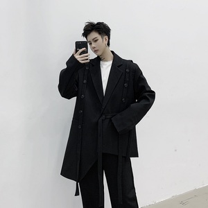 2025新款黑色不对称单排扣复古绑带款西服上衣A345-1170-P135图片