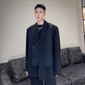 红炸街西服外套男高级感黑色上衣设计感小众A345-1823-P135