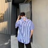 假二件兰色条纹短袖衬衣前后可穿男夏季韩版上衣A345-1071-P65，男装T恤，电商A345