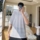 夏季新款灰色宽松圆领t恤休闲网眼纯棉半袖潮男A345-1800-P50，男装T恤，电商A345