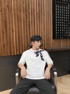 原创夏季定制纯棉个性气质蝴蝶结可拆卸圆领短袖A345-1109-P55图片