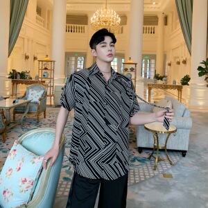原创新款个性条纹衬衣领带设计短袖上衣A345-1093-P65图片