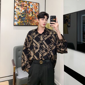 秋季新款3D金色图案休闲时尚个性男长袖衬衣衬衫潮A345-1119-P75图片